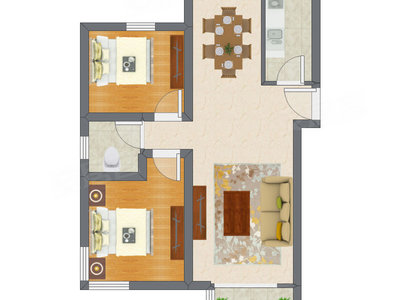 2室2厅 90.52平米户型图