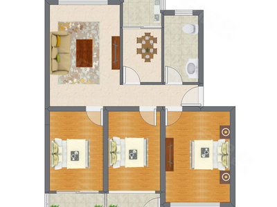 3室2厅 96.61平米户型图