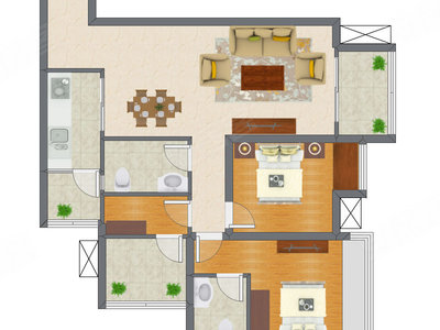 2室2厅 77.19平米户型图