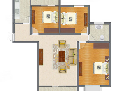 3室1厅 91.52平米