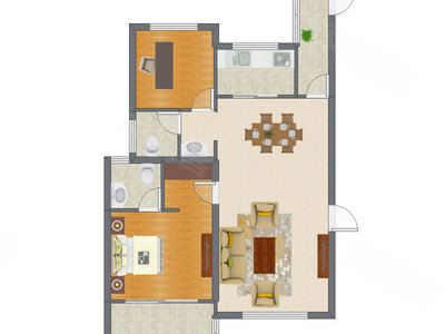 2室2厅 96.21平米户型图