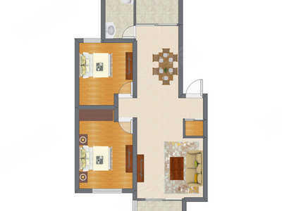 2室2厅 90.64平米户型图