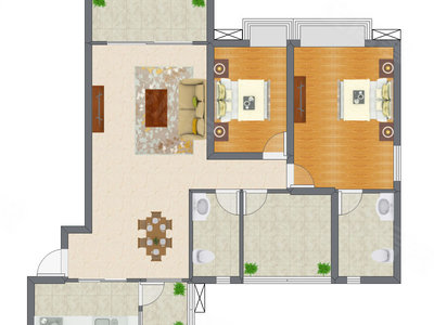 2室2厅 117.32平米户型图