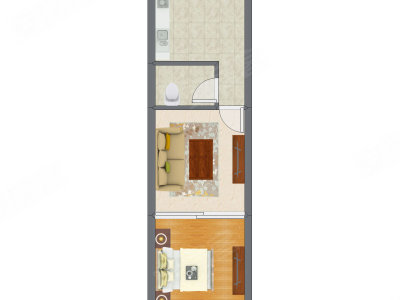 1室1厅 45.29平米户型图