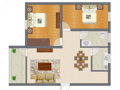 2室2厅 71.80平米户型图