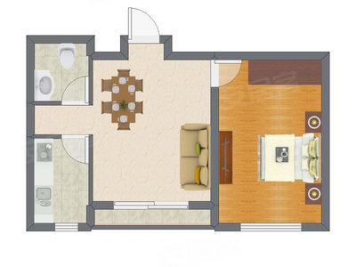 1室2厅 59.79平米户型图