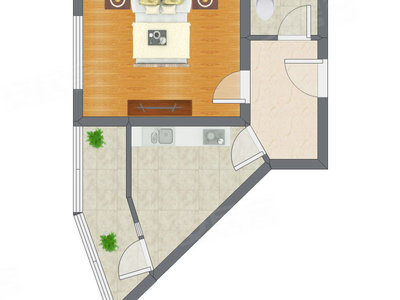 1室1厅 43.72平米户型图