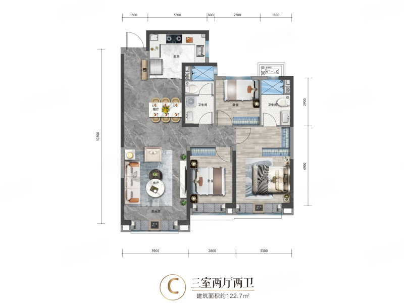 融耀子悦臺3室2厅2卫122.7㎡南北90万