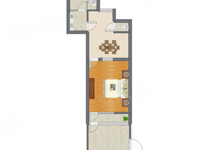 1室1厅 34.60平米户型图