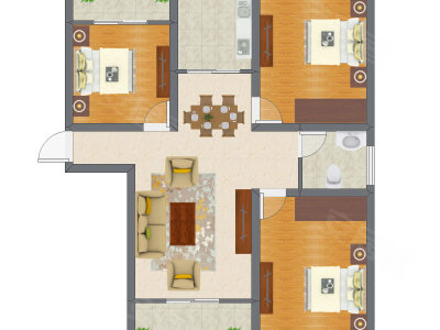 3室1厅 80.18平米户型图
