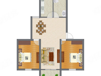 2室2厅 66.18平米户型图
