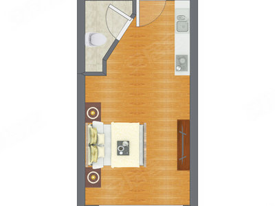 1室0厅 37.99平米户型图