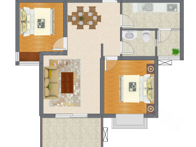 2室2厅 76.40平米户型图