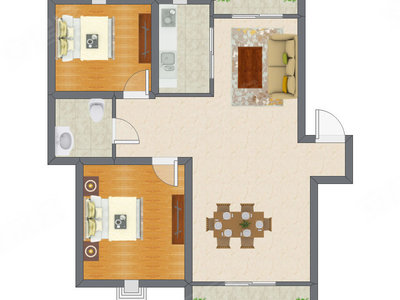 2室2厅 95.74平米户型图