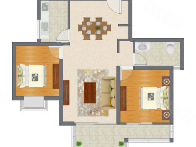 2室2厅 94.21平米户型图
