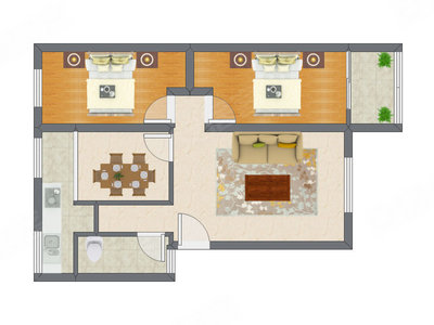2室2厅 81.12平米户型图