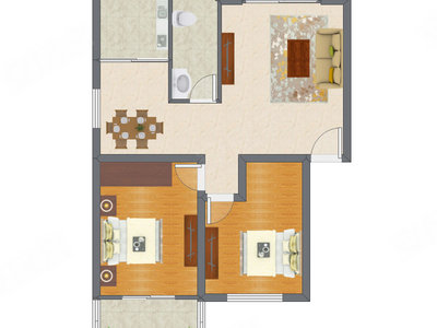 2室2厅 96.15平米户型图