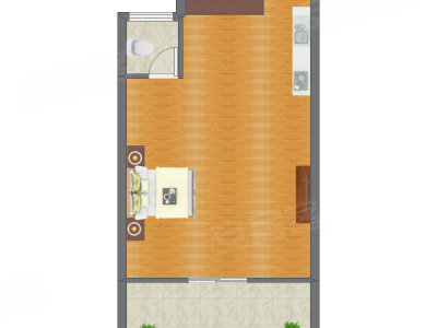 1室1厅 46.73平米户型图