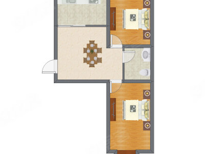 2室1厅 66.46平米户型图