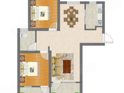 2室2厅 81.30平米户型图