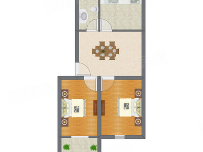 2室1厅 65.86平米户型图