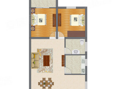 2室2厅 69.66平米户型图