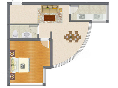 1室2厅 52.00平米户型图