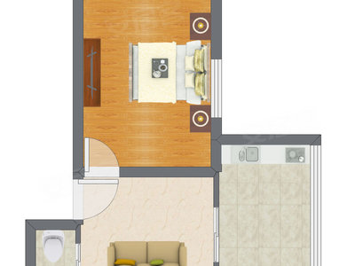 1室1厅 34.84平米户型图
