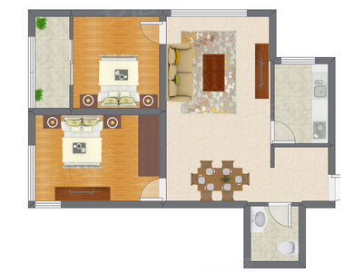 2室2厅 91.59平米户型图