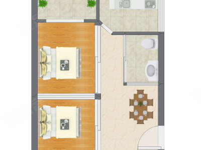 2室1厅 37.65平米户型图