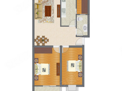2室2厅 100.89平米户型图