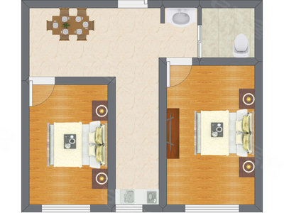2室1厅 60.54平米
