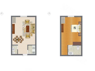 1室2厅 32.83平米户型图