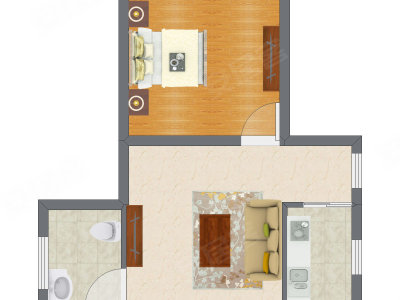 1室1厅 43.60平米