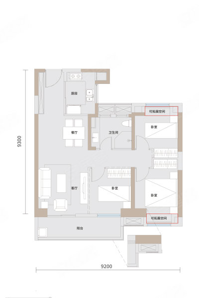 华侨城红坊｜云岸3室2厅1卫99㎡南北158万