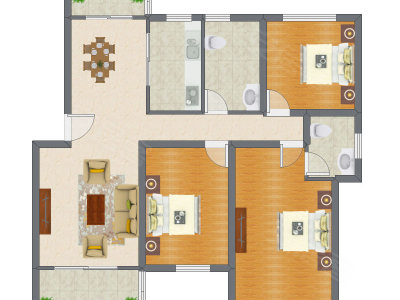 3室2厅 74.00平米户型图