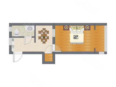 1室1厅 37.00平米户型图