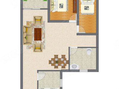 2室2厅 74.17平米户型图