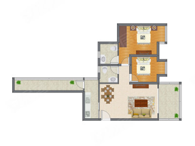 2室2厅 91.60平米户型图