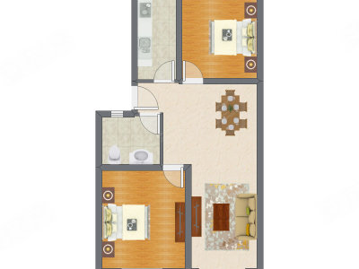 2室2厅 90.92平米户型图