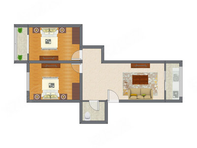 2室1厅 90.65平米户型图