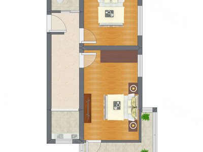 2室1厅 38.46平米