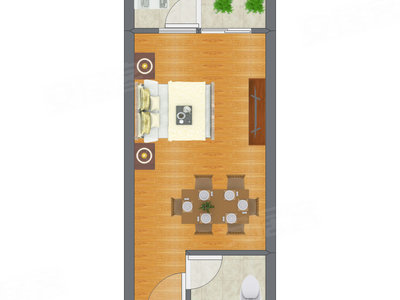 1室0厅 42.97平米户型图