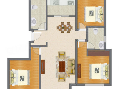 3室2厅 129.00平米户型图