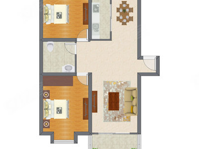 2室2厅 98.02平米户型图