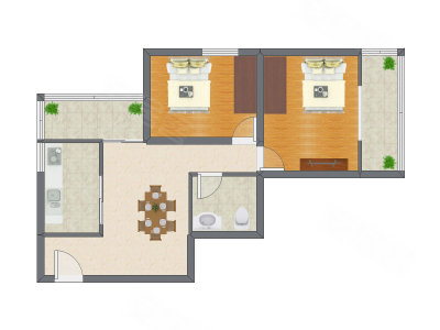 2室1厅 88.58平米户型图