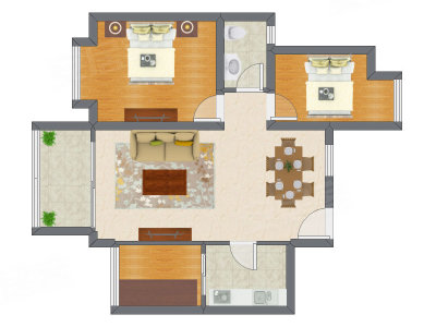 2室2厅 86.77平米户型图