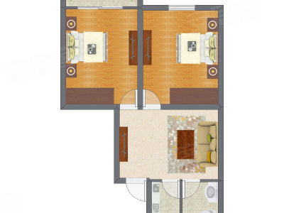 2室1厅 55.66平米户型图