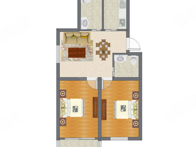 2室2厅 84.64平米户型图