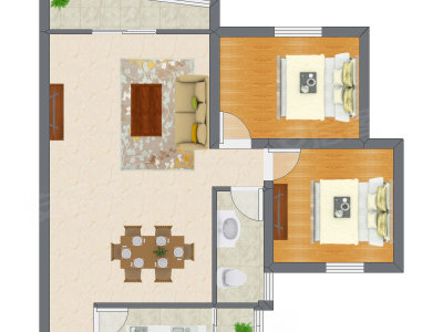 2室2厅 64.34平米户型图